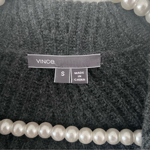 Vince Charcoal Grey Wool Cashmere Blend Open Front Leather Trimmed Cardigan - Picture 9 of 10